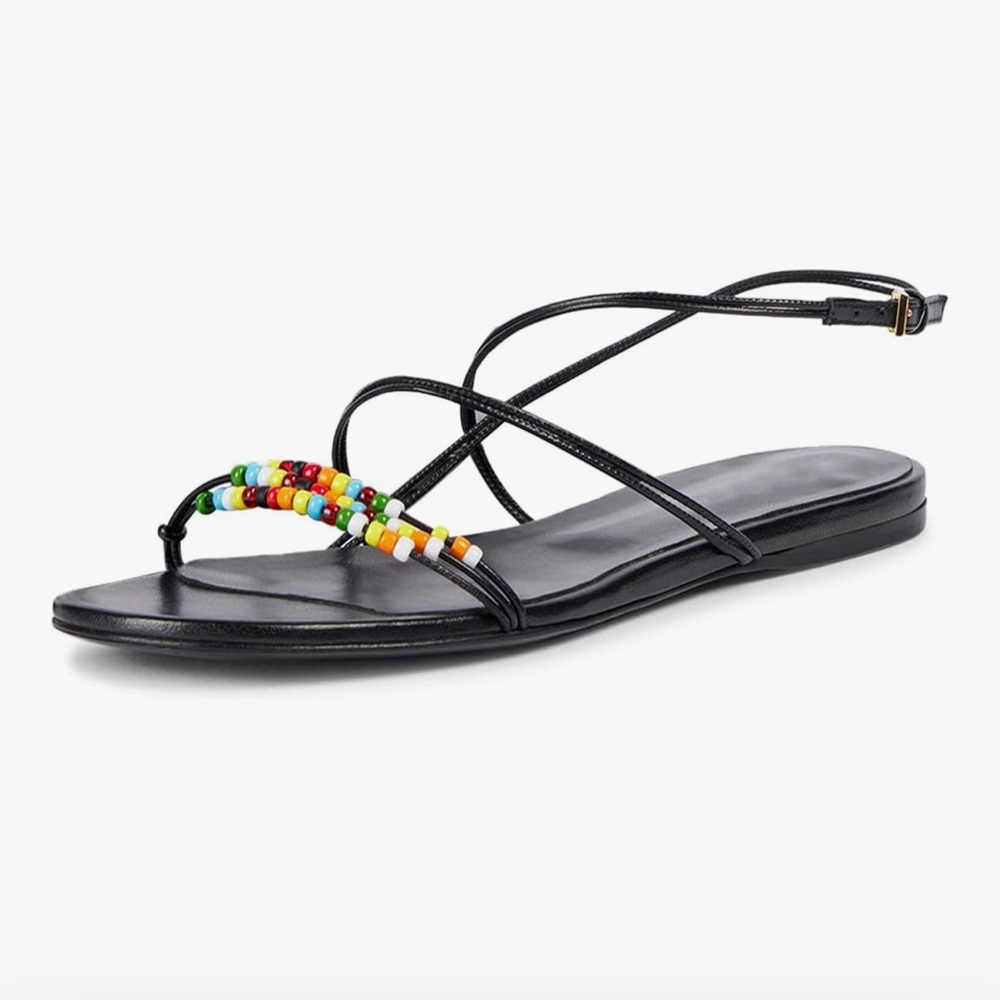Black Strappy Sandals with Colorful Beads